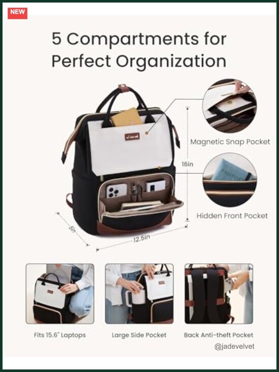 Laptop Backpack for Women with Giant Tumbler Holder, 15.6 inch Travel Work main image 5